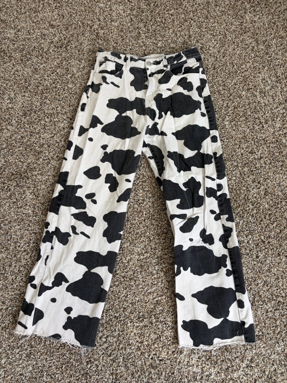 SHEIN Black and White Cow Print Wide Leg Jeans